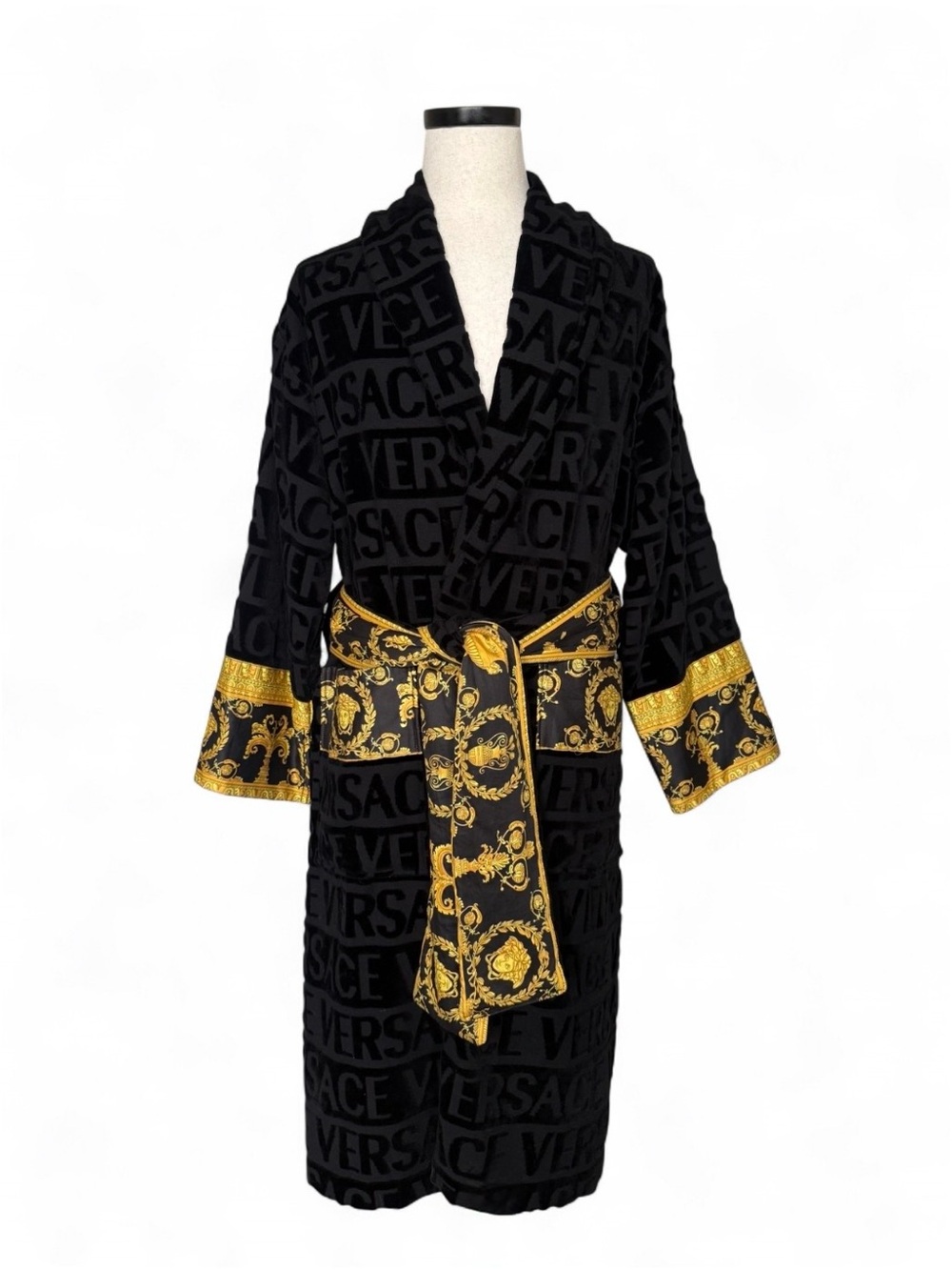 Versace Baroque Bathrobe, Unisex, Black, Size Large Like New
